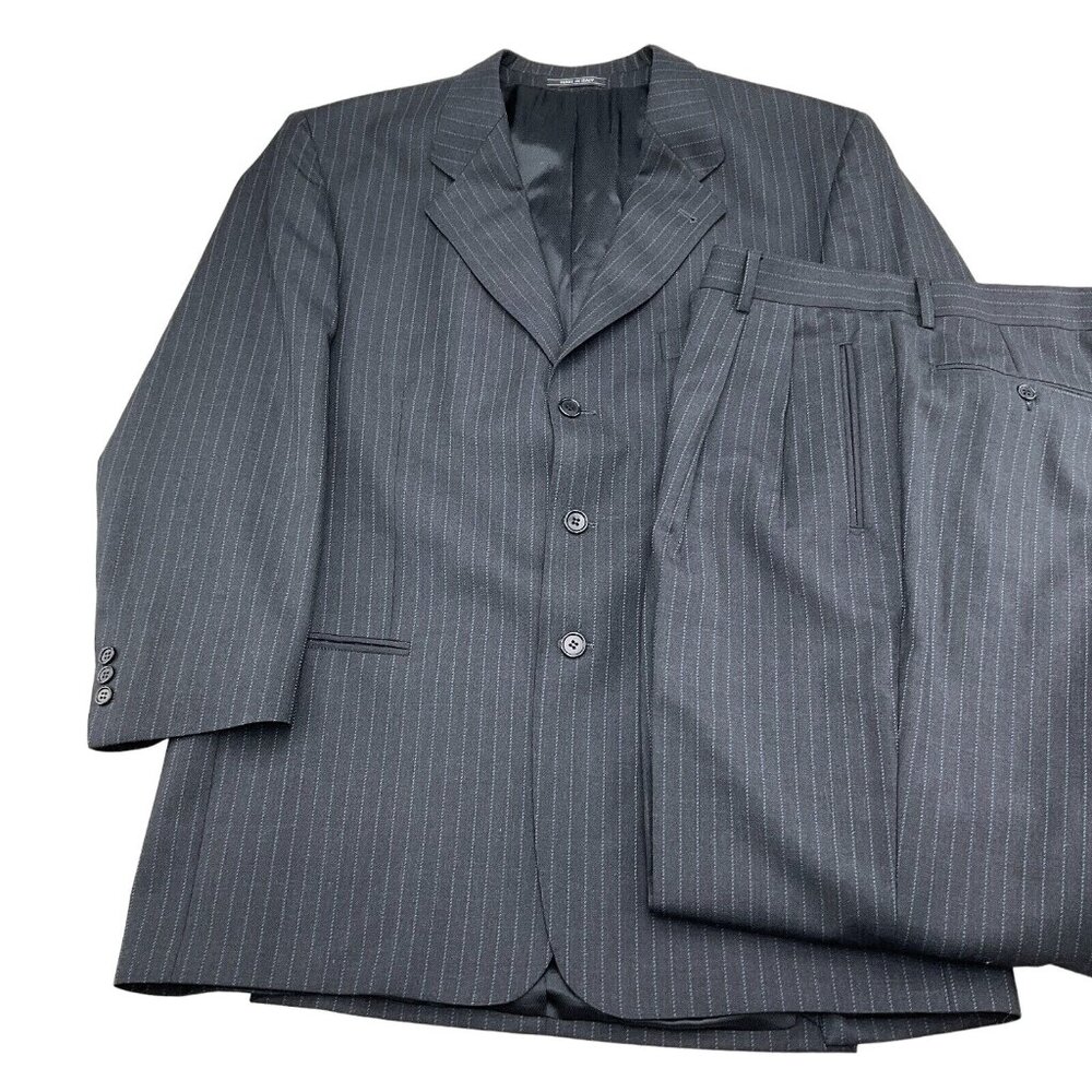 Luciano Carreli Uomo Difference Suit Men 44R 38W Gray Stripe Super 140s Wool VTG